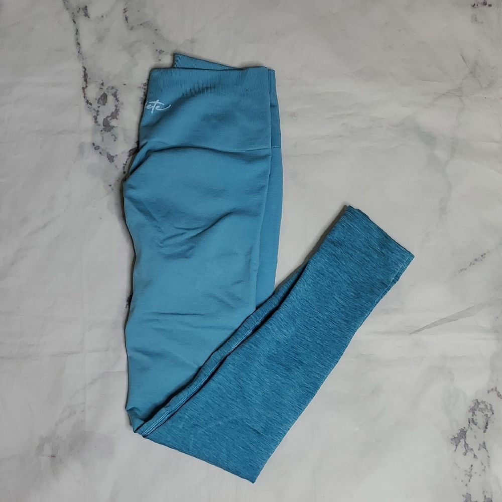 Blue Athletic Leggings with Color Block Design